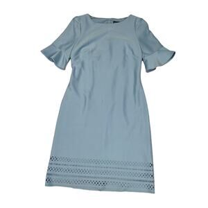 Donna Ricco Dress Light Blue Short Bell Sleeve Laser Cut Detail Sheath Women's 2